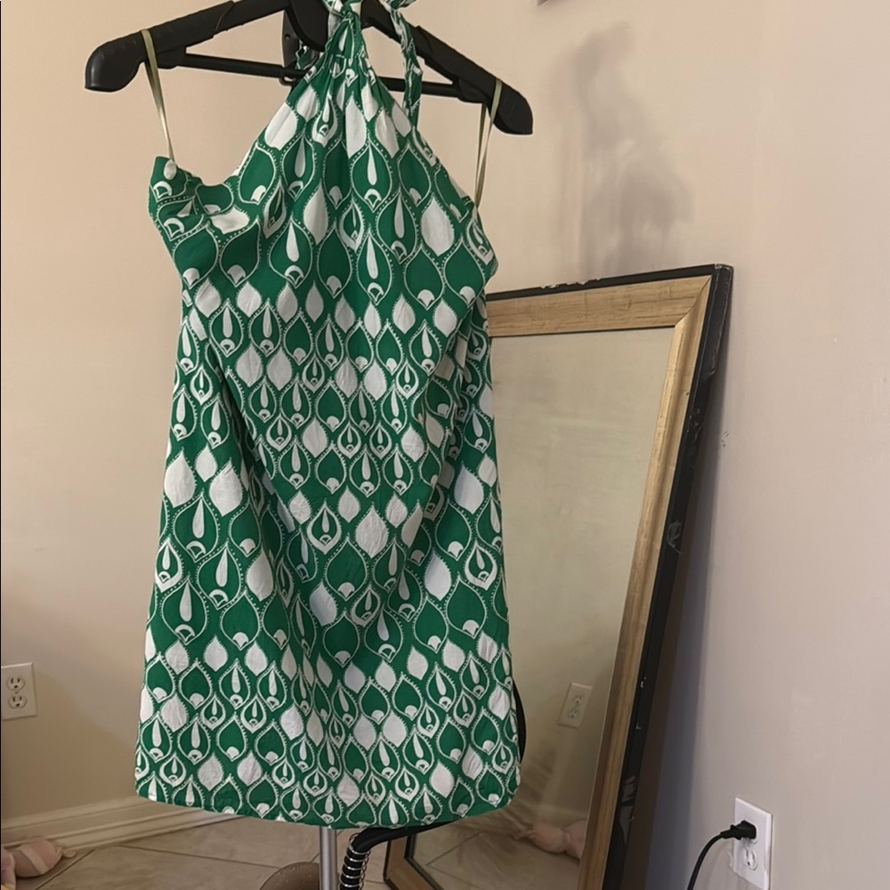 Old Navy Green and White Sleeveless Halter Sundress